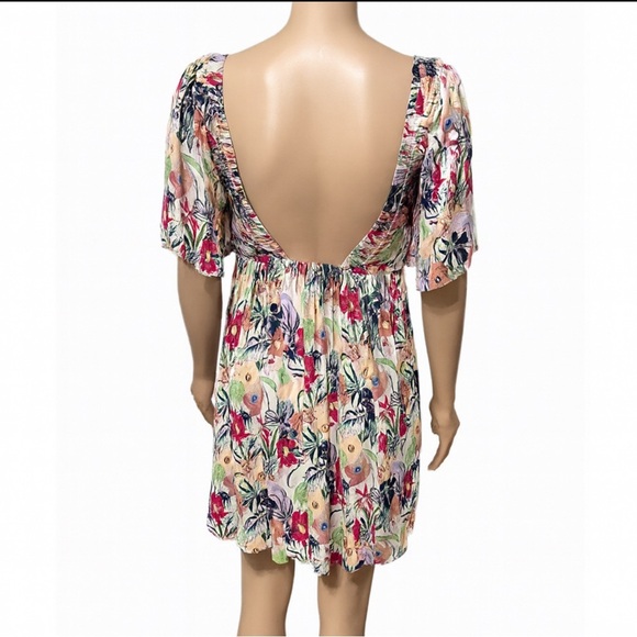 Roxy Dress Size S Floral Smocked Backless Mini Boho Festival Beach Viscose 11/3 - Picture 9 of 9